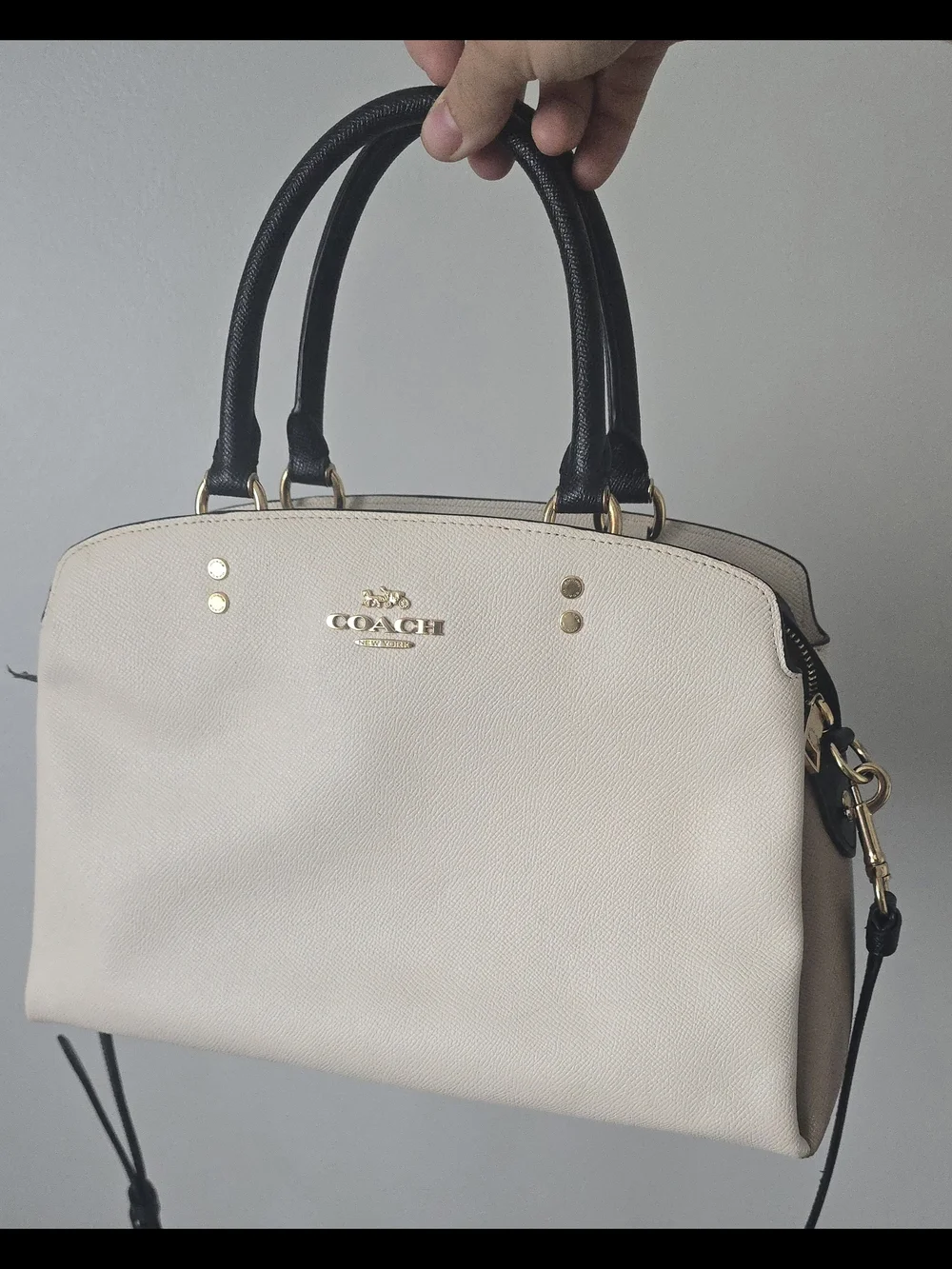 Coach Two-Tone Cream Lillie Satchel with Black Handles